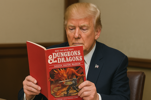 Donald Trump reading DnD - image generated by AI